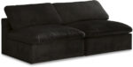 Cozy 78" Velvet Upholstered Overstuffed Fiber Filled Comfort Comfort 2pc. Armless Modular Loveseat