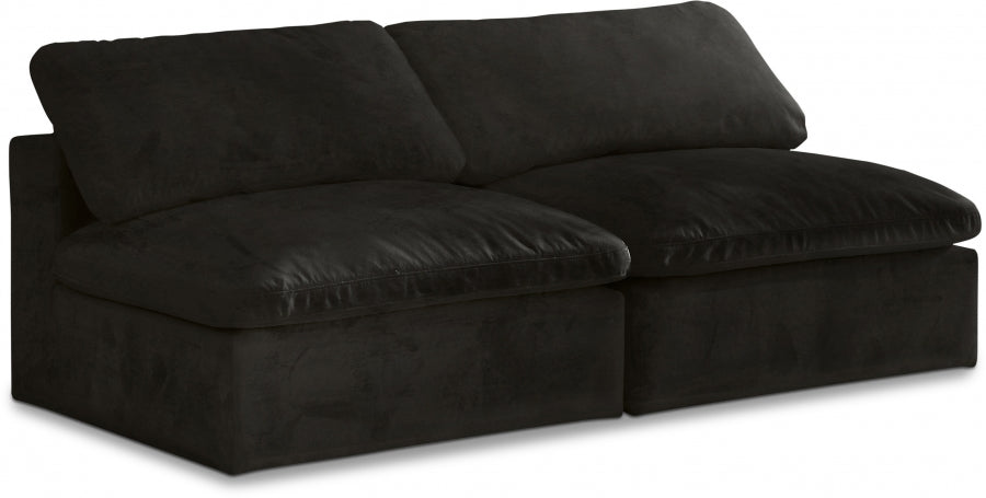 12342.jpg Cozy 78" Velvet Upholstered Overstuffed Fiber Filled Comfort Comfort 2pc. Armless Modular Loveseat - Image 1