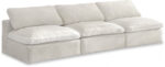 Cozy 117" Velvet Upholstered Overstuffed Fiber Filled Comfort Comfort 3pc. Armless Modular Sofa - Image 4