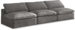 Cozy 117" Velvet Upholstered Overstuffed Fiber Filled Comfort Comfort 3pc. Armless Modular Sofa - Image 2