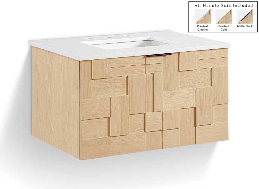 50736.jpg Leonardo 30" White Engineered Stone And Solid Wood Wall Mounted Bathroom Vanity - Image 1