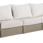 Seacrest 120.25" Olefin Water Resistant Fabric And Wicker 3pc. Outdoor Patio Modular Sofa