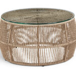 Coastline Tempered Glass Top And Wicker Outdoor Patio Coffee Table