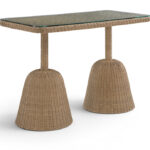Seacrest 60" Tempered Glass Top And Natural Wicker Outdoor Patio Bar Height Table