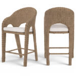 Seacrest Olefin Water Resistant Fabric And Natural Wicker Outdoor Patio Counter Stool