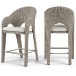 Seacrest Olefin Water Resistant Fabric And Taupe Wicker Outdoor Patio Counter Stool